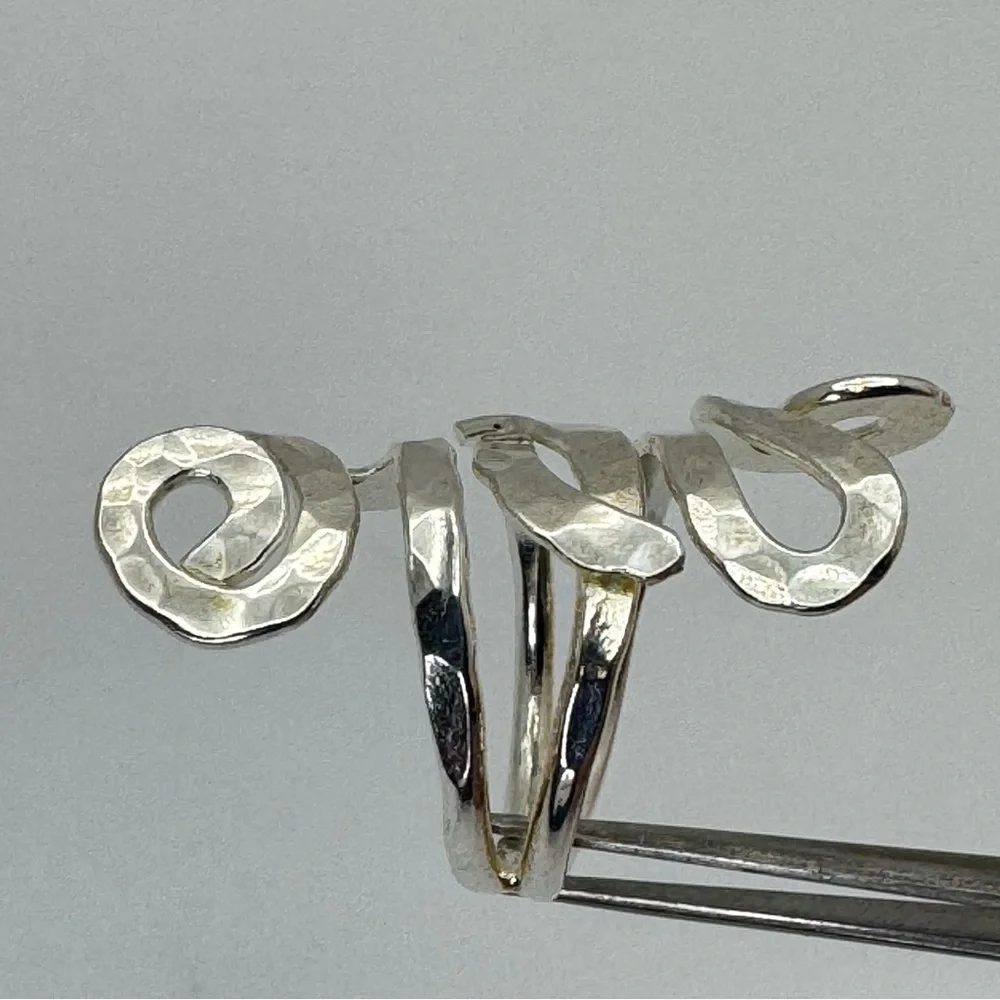 Vintage Mexico Silver Overlay Art Deco Hammered Finish Statement Ring Size 8